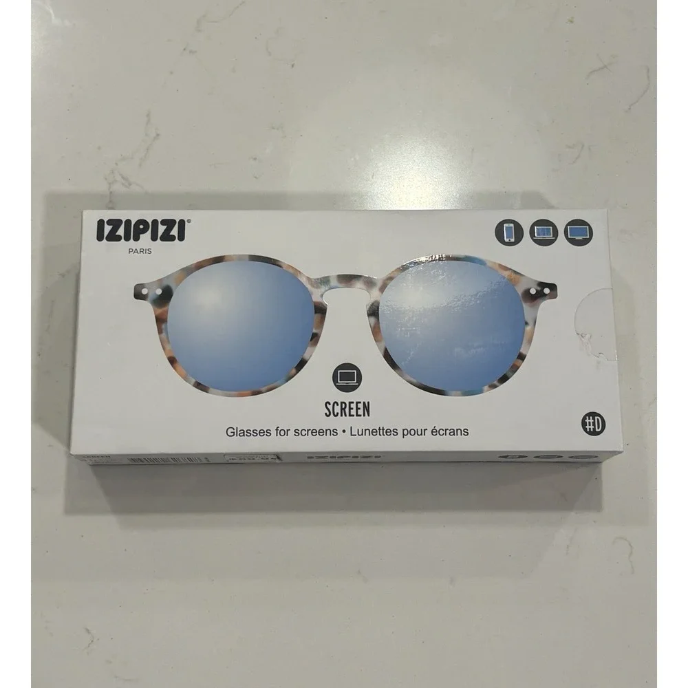 New in Box Izipizi #D Blue Tortoise Screen Glasses +0